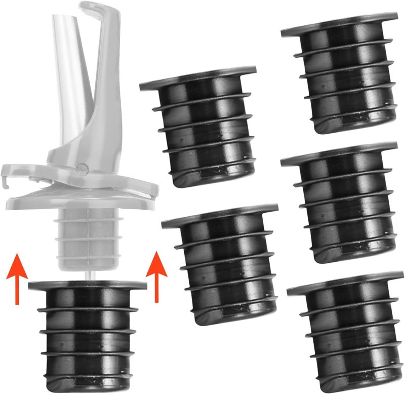 Poura Liquor Pourer Adapters 6 Pack – BPA-Free Natural Rubber – Fits Large Bottles up to 1 Inch Neck – Convert Oil or Liquor Pour Spouts – Secure Fit for XL Bottles – Black - Image 5